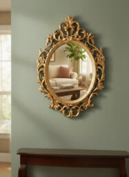 Biznest Ornate Baroque Wall Mounted Mirror Oval Shape Vintage Plastic Framed Best Gift Chic Antique Home Decor Luxury Gold 69X48Cm