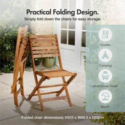 2Pc Acacia Hardwood Folding Wooden Garden Chairs - thumbnail 4