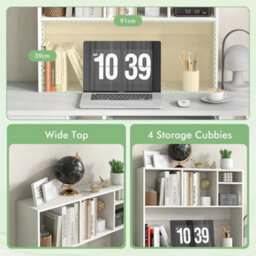 Computer Desktop Bookcase Countertop Storage Bookshelf With 4 Cubbies - thumbnail 4