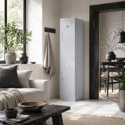 Wyld Haus Marino 180Cm Light Grey Steel Tall Locker Cabinet With Two Lockable Compartments And Internal Shelves - image 1
