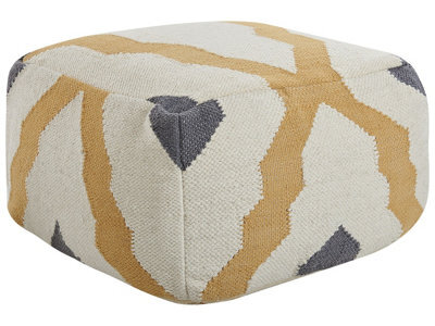 Wyld And Coco Woolcraft Hand-Knitted Pouffe, Beige And Yellow, Square 60 X 40 Cm - image 1