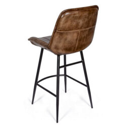 Elm Home And Garden 100% Real Genuine Leather Breakfast Kitchen Bar Stool Tan Brown With Back Rest - thumbnail 3