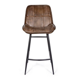 Elm Home And Garden 100% Real Genuine Leather Breakfast Kitchen Bar Stool Tan Brown With Back Rest - thumbnail 2