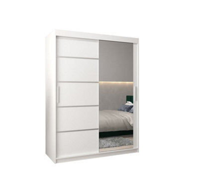Arte Verona 02 Contemporary 2 Mirrored Sliding Door Wardrobe 5 Shelves 2 Rails White Matt (H)2000mm (W)1500mm (D)620mm - image 1