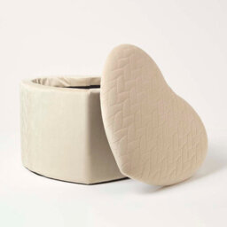 Homescapes Arundel Heart-Shaped Velvet Footstool With Storage, Cream - thumbnail 4