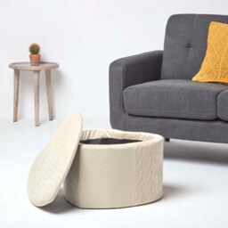 Homescapes Arundel Heart-Shaped Velvet Footstool With Storage, Cream - thumbnail 6