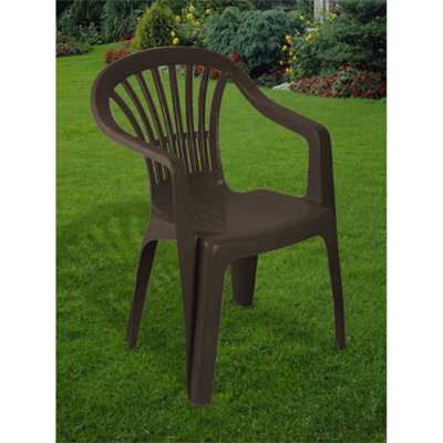 Plastic Garden Chairs Low Back Armchair Outdoor Camping Furniture Stack Patio Brown Chair - image 1