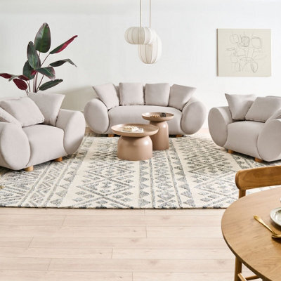 Beliani Fabric Living Room Set Light Beige With Rubberwood Legs, 3-Piece Sofa And 2 Armchairs (L189 X D87 X H75 Cm) - image 1