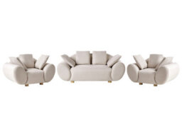 Beliani Fabric Living Room Set Light Beige With Rubberwood Legs, 3-Piece Sofa And 2 Armchairs (L189 X D87 X H75 Cm) - thumbnail 2
