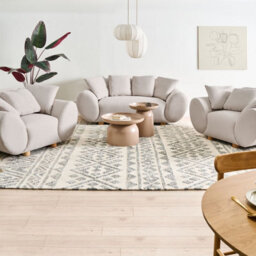 Beliani Fabric Living Room Set Light Beige With Rubberwood Legs, 3-Piece Sofa And 2 Armchairs (L189 X D87 X H75 Cm) - thumbnail 1