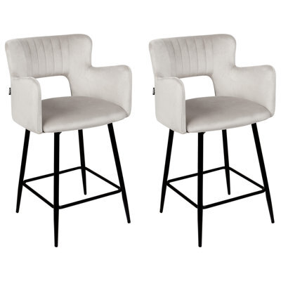 Beliani Set Of 2 Bar Chairs Sanilac Velvet Light Grey - image 1