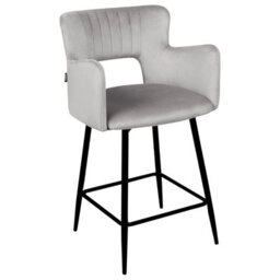 Beliani Set Of 2 Bar Chairs Sanilac Velvet Light Grey - thumbnail 4