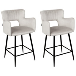Beliani Set Of 2 Bar Chairs Sanilac Velvet Light Grey - thumbnail 1