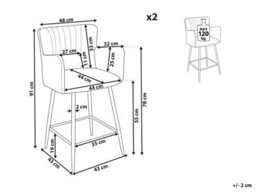 Beliani Set Of 2 Bar Chairs Sanilac Velvet Light Grey - thumbnail 3