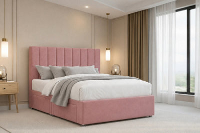 "Nexus Kyoto Pink Plush Divan Bed Base No Drawers With 26"" Strutted Headboard 4' Small Double" - image 1