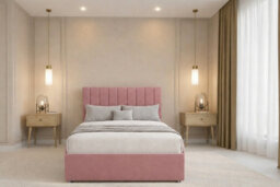 "Nexus Kyoto Pink Plush Divan Bed Base No Drawers With 26"" Strutted Headboard 4' Small Double" - thumbnail 2