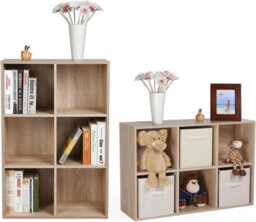 LEDREM Bookcase, Wooden Bookshelf With 6 Compartments, Floor Standing Storage Unit For Files, Decor, In Study, Living Room, Bedroom - thumbnail 4