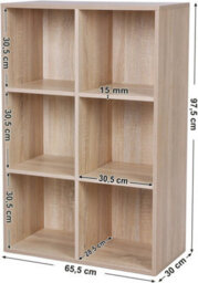 LEDREM Bookcase, Wooden Bookshelf With 6 Compartments, Floor Standing Storage Unit For Files, Decor, In Study, Living Room, Bedroom - thumbnail 6