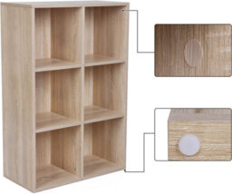 LEDREM Bookcase, Wooden Bookshelf With 6 Compartments, Floor Standing Storage Unit For Files, Decor, In Study, Living Room, Bedroom - thumbnail 5
