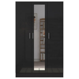 Reflect 3 Door Mirror Wardrobe - Black Gloss & Black Oak - Hanging Rail & 4 Shelves- H: 180Cm X W: 113Cm X D: 47Cm - Modern Design - thumbnail 7