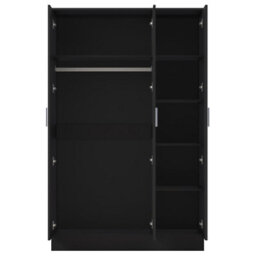 Reflect 3 Door Mirror Wardrobe - Black Gloss & Black Oak - Hanging Rail & 4 Shelves- H: 180Cm X W: 113Cm X D: 47Cm - Modern Design - thumbnail 8
