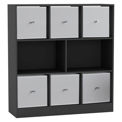 Urbn-Living Black, White - Asymmetrical 8 Cube Bookcase Unit W/ 6 Drawer Inserts - image 1