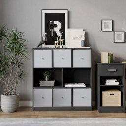 Urbn-Living Black, White - Asymmetrical 8 Cube Bookcase Unit W/ 6 Drawer Inserts - thumbnail 3