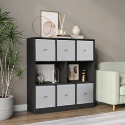 Urbn-Living Black, White - Asymmetrical 8 Cube Bookcase Unit W/ 6 Drawer Inserts - thumbnail 2