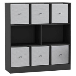 Urbn-Living Black, White - Asymmetrical 8 Cube Bookcase Unit W/ 6 Drawer Inserts - thumbnail 1