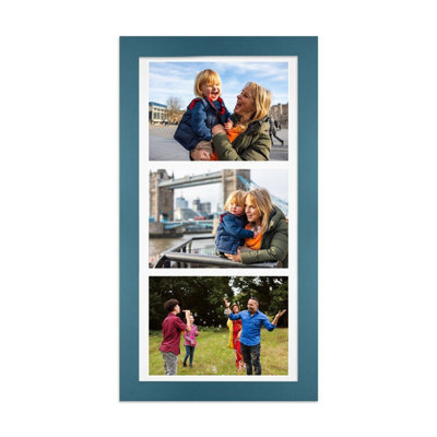 AK Frames 16X8 Navy Blue Modern Multi Photo Frame With White Mount - Holds 3 Apertures (3X) 7X5 Photos - image 1
