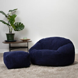 icon Kingston Cord Adults Bean Bag Chair And Pouffe, Ready Filled Beanbag And Footstool Navy Blue - thumbnail 2