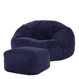 icon Kingston Cord Adults Bean Bag Chair And Pouffe, Ready Filled Beanbag And Footstool Navy Blue - thumbnail 4