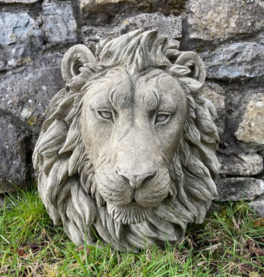 Burgess Large Lion Head Bust Hanging Plaque Stone African Animal Outdoor Garden Ornament - image 1