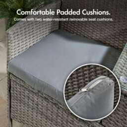 Vonhaus Rattan Love Seat For Garden, Grey Pe Wicker Outdoor Jack And Jill Seat For 2 People With Glass Tabletop For Patio, Terrace - thumbnail 5
