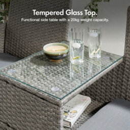Vonhaus Rattan Love Seat For Garden, Grey Pe Wicker Outdoor Jack And Jill Seat For 2 People With Glass Tabletop For Patio, Terrace - thumbnail 4