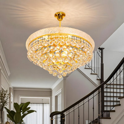 Vrygle 61Cm Empire Style Crystal Chandelier Gold 9 Lights Large Flush Mount Chandelier For Living Room Staircase - image 1