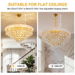 Vrygle 61Cm Empire Style Crystal Chandelier Gold 9 Lights Large Flush Mount Chandelier For Living Room Staircase - thumbnail 4