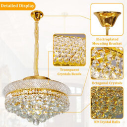Vrygle 61Cm Empire Style Crystal Chandelier Gold 9 Lights Large Flush Mount Chandelier For Living Room Staircase - thumbnail 5