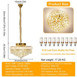 Vrygle 61Cm Empire Style Crystal Chandelier Gold 9 Lights Large Flush Mount Chandelier For Living Room Staircase - thumbnail 2