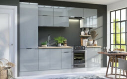 Impact Furniture Complete Fitted Kitchen Cabinets Set 11 Unit Wide Larder 60Cm Pantry 300Cm Light Grey Gloss Star