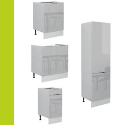 Impact Furniture Complete Fitted Kitchen Cabinets Set 11 Unit Wide Larder 60Cm Pantry 300Cm Light Grey Gloss Star - thumbnail 4