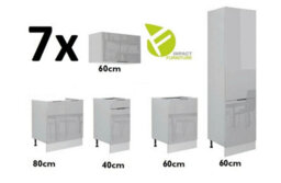 Impact Furniture Complete Fitted Kitchen Cabinets Set 11 Unit Wide Larder 60Cm Pantry 300Cm Light Grey Gloss Star - thumbnail 2
