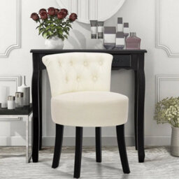 Accent Linen Vanity Stool Dressing Table Chair Bedroom Makeup Chair W/ Backrest - thumbnail 6