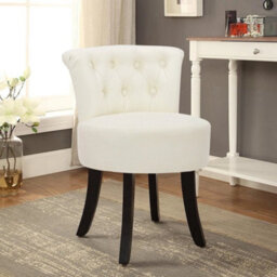 Accent Linen Vanity Stool Dressing Table Chair Bedroom Makeup Chair W/ Backrest - thumbnail 5