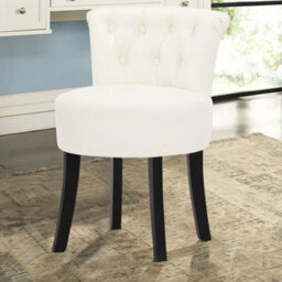 Accent Linen Vanity Stool Dressing Table Chair Bedroom Makeup Chair W/ Backrest - thumbnail 4