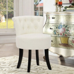 Accent Linen Vanity Stool Dressing Table Chair Bedroom Makeup Chair W/ Backrest - thumbnail 3