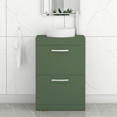 Royal Bathrooms Turin 600mm Matt Green Freestanding Worktop Bathroom 2 Drawers Vanity Unit With No Basin - image 1
