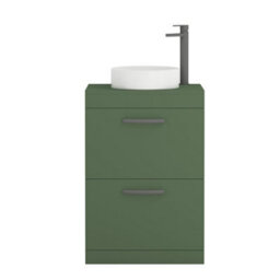 Royal Bathrooms Turin 600mm Matt Green Freestanding Worktop Bathroom 2 Drawers Vanity Unit With No Basin - thumbnail 5