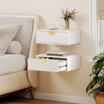 Homcom Floating Nightstands Set Of 2 Bedside Tables W/ Wave Drawer White - image 1
