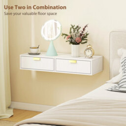 Homcom Floating Nightstands Set Of 2 Bedside Tables W/ Wave Drawer White - thumbnail 6